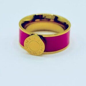 💙💚 18K Gold-Plated Enamel Roman Numeral  Ring | Orange & Pink – Sizes 6, 7, 8